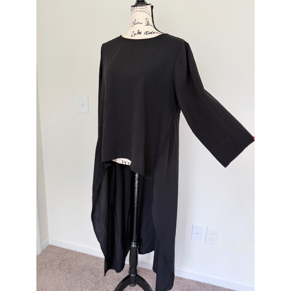 Riva Black High Low Asymmetrical Tunic Top Long Sleeve Size L Dark Academia - Picture 8 of 12